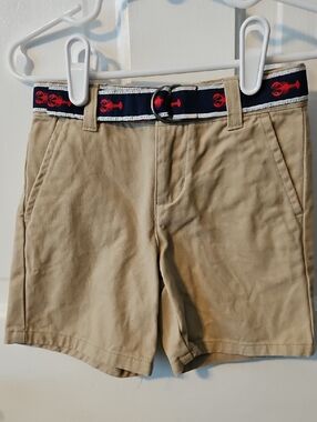 Janie and Jack Khaki Flat-Front Shorts with Navy Red Lobster Belt